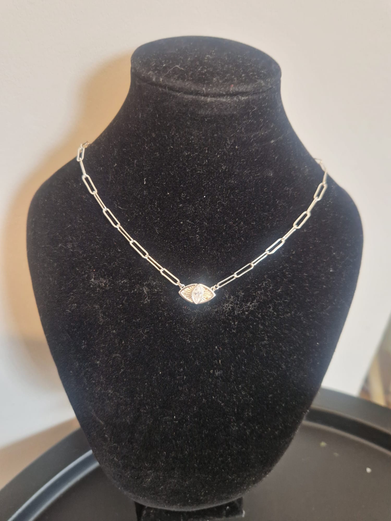 Clear Stone Evil Eye Necklace - Silver