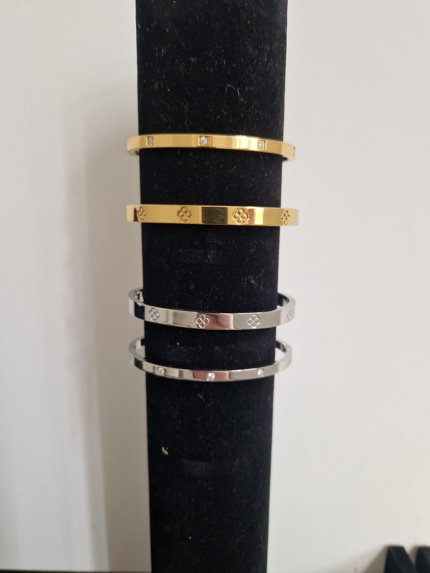 Half Stone Bangle in Yellow Gold