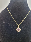 Clover Necklace , with pink stone in the center