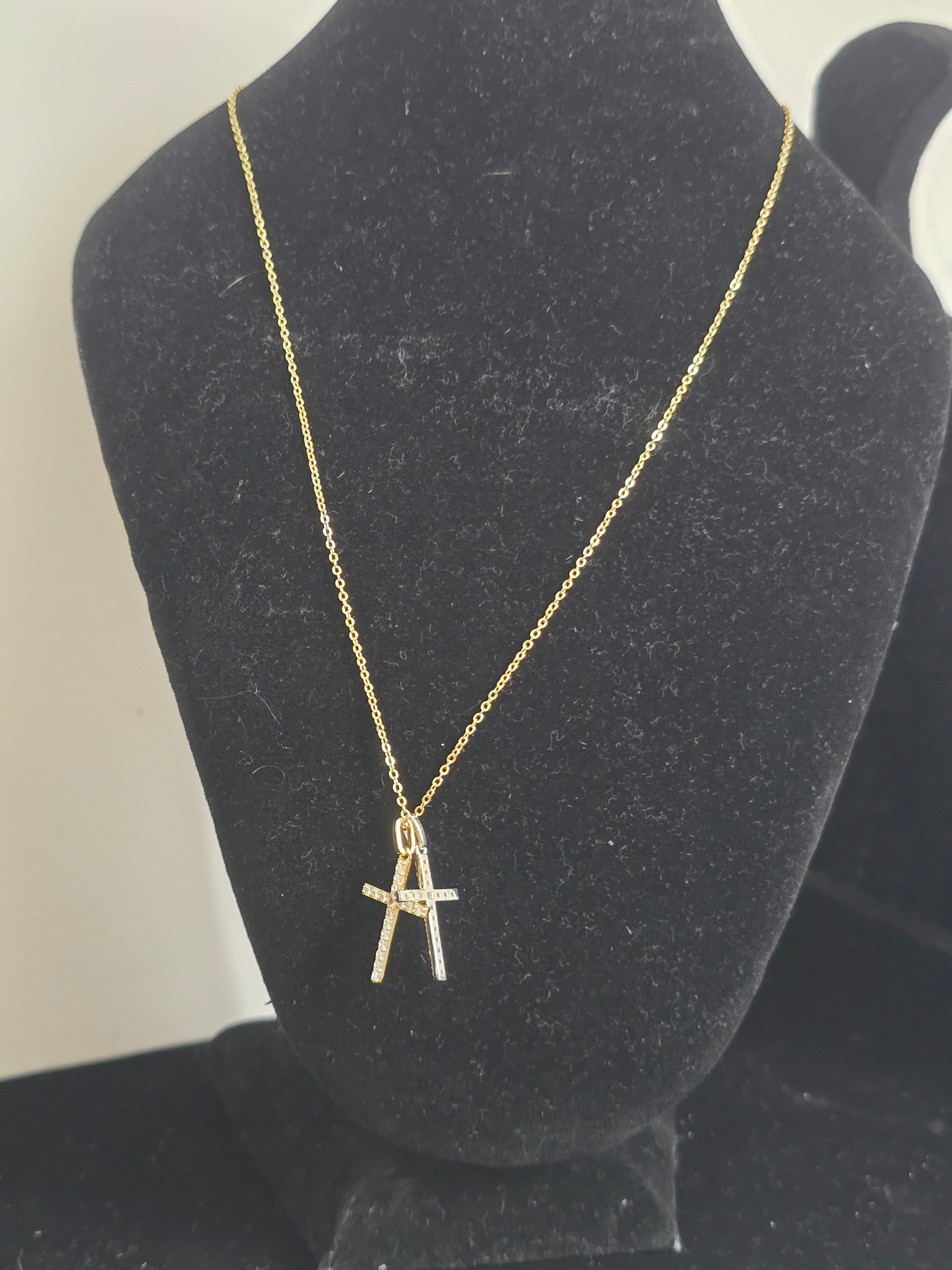 Double Cross Necklace - Yellow Gold