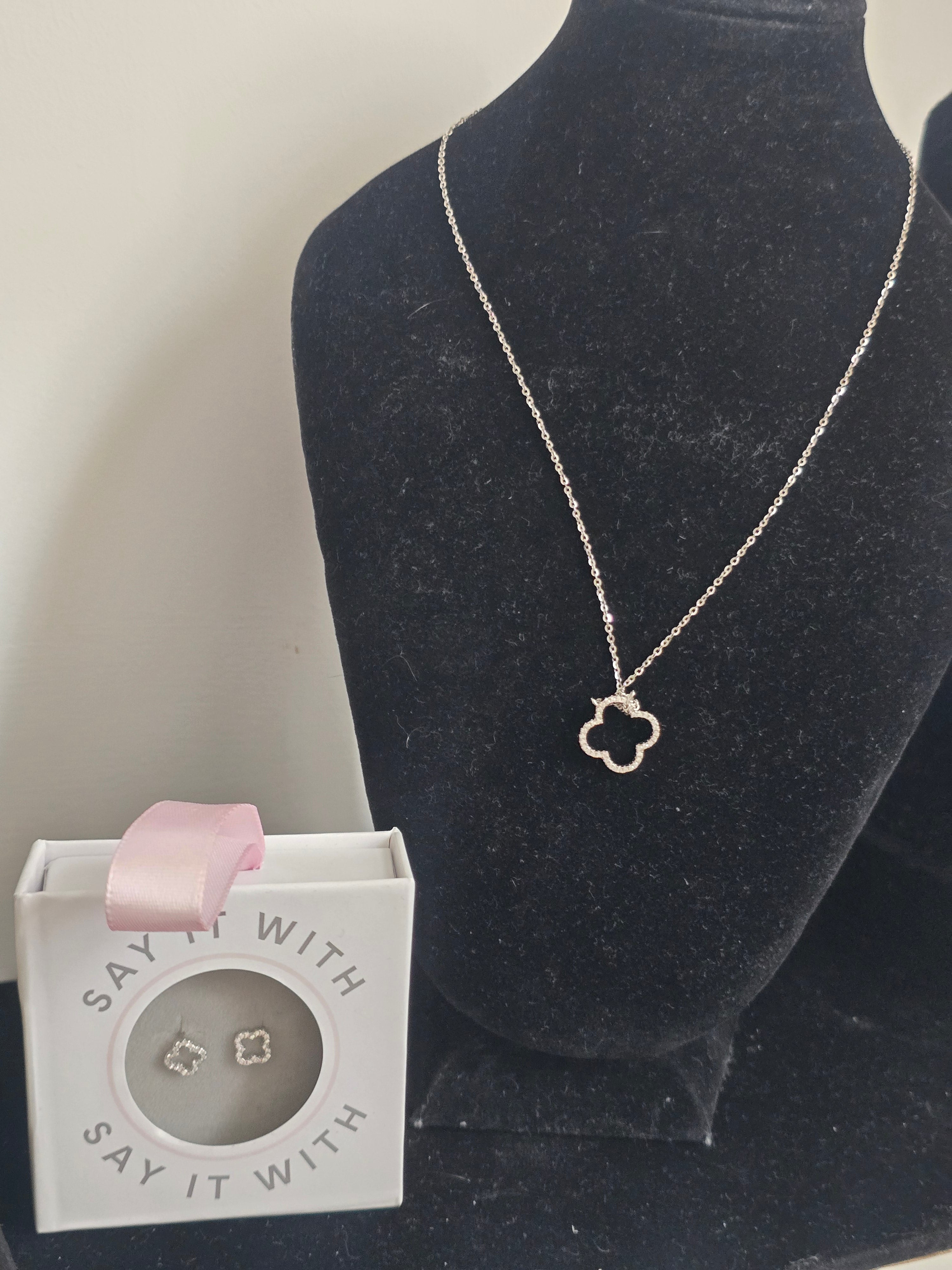 Clover Silver Necklace & Earrings