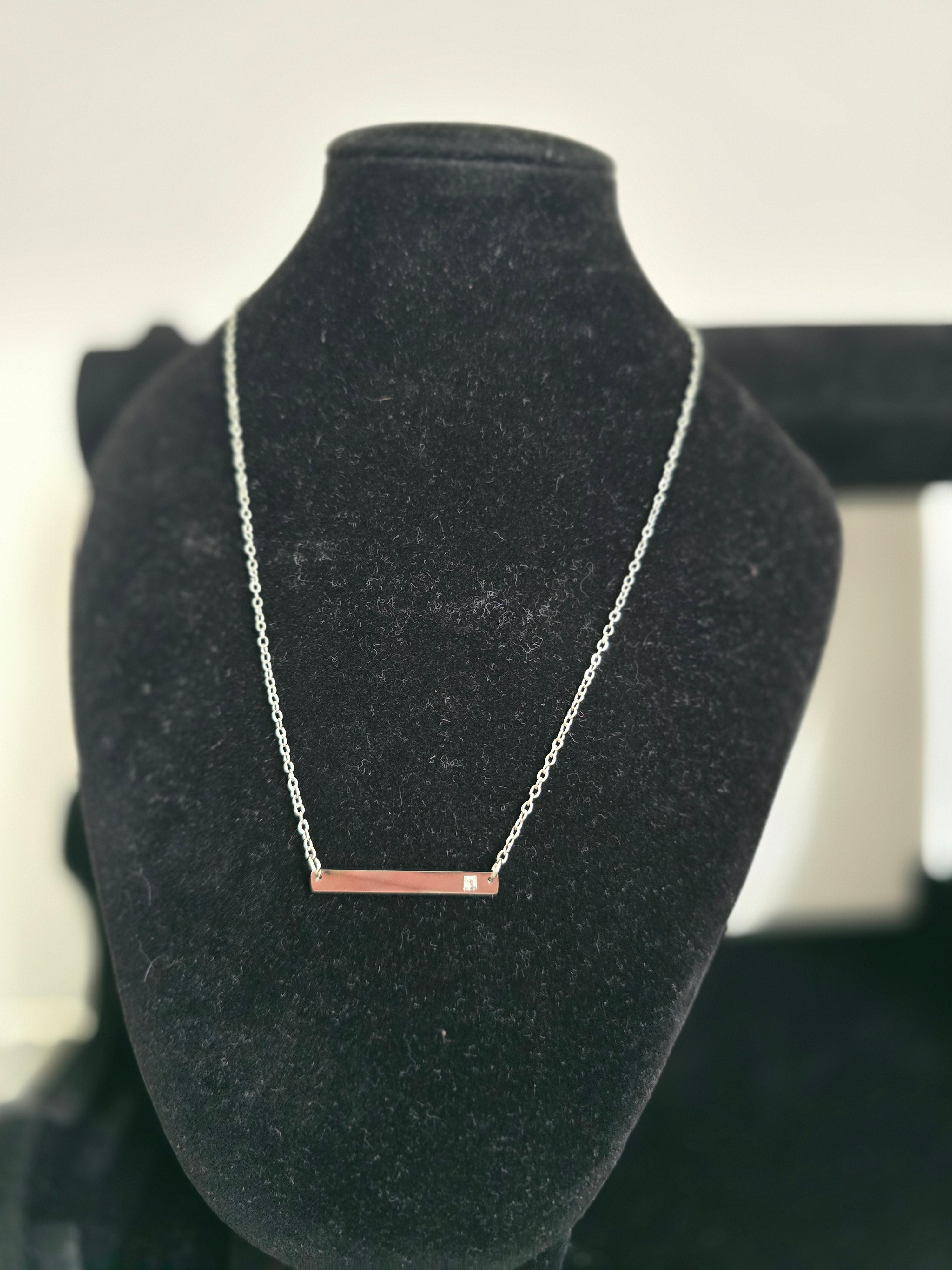 Stone Bar Pendant Necklace - Silver - Say It With